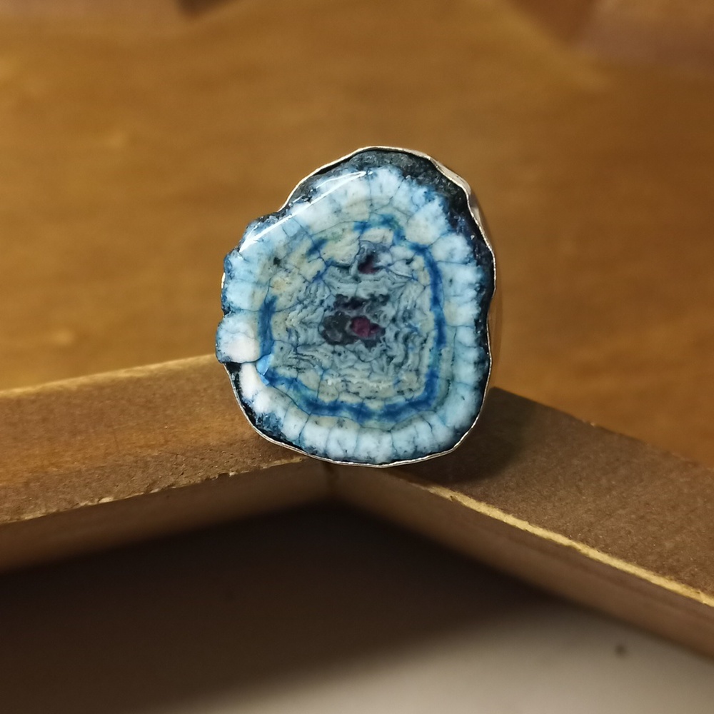 Blue Solar Quartz ring, sz 9.25